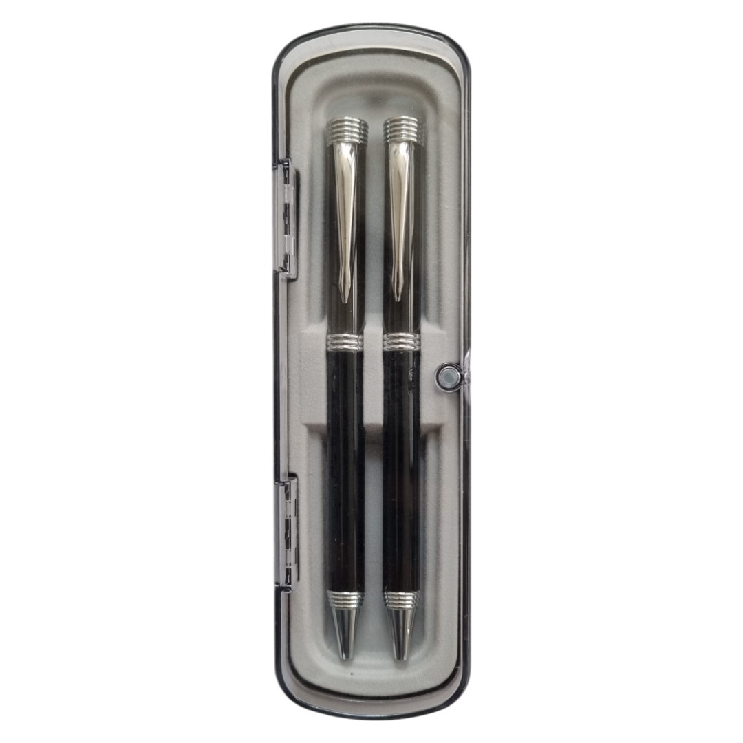 Juego Con Dos Bolígrafos Metálico Brillante