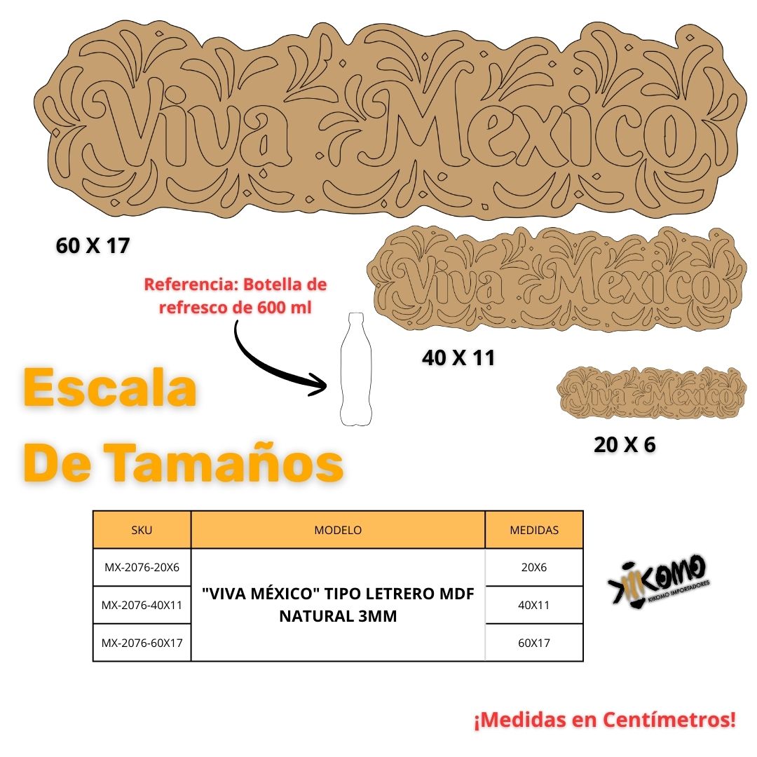 Figura Patria De MDF Para Decoración Con Leyenda "VIVA MÉXICO"