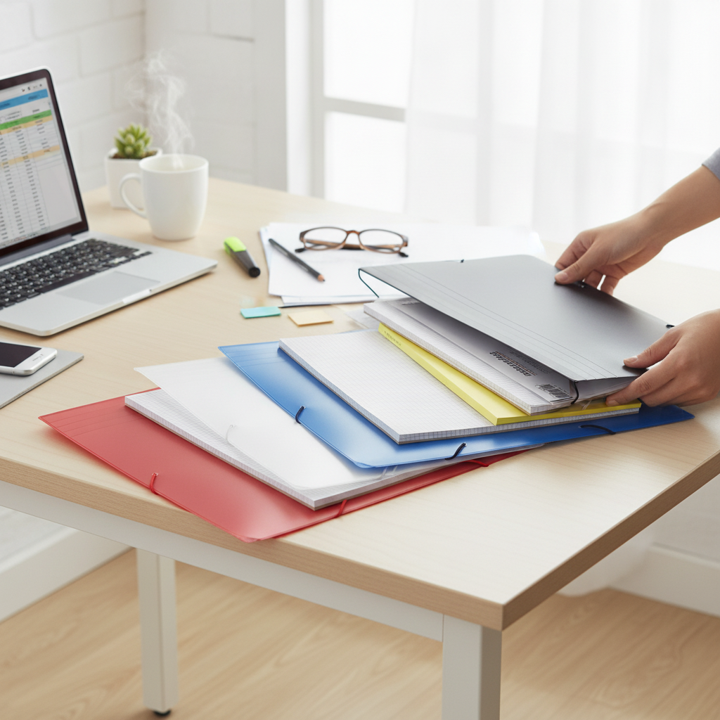 Folder expandible con ligas oficio KIKOMO en uso en escritorio