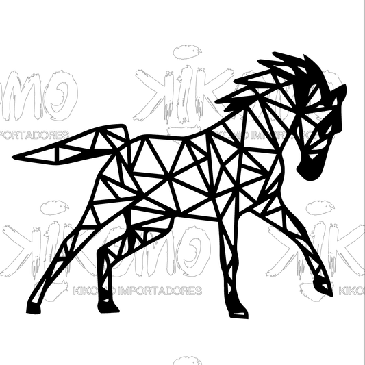 Caballo Geométrico – Cuadro en MDF Negro
