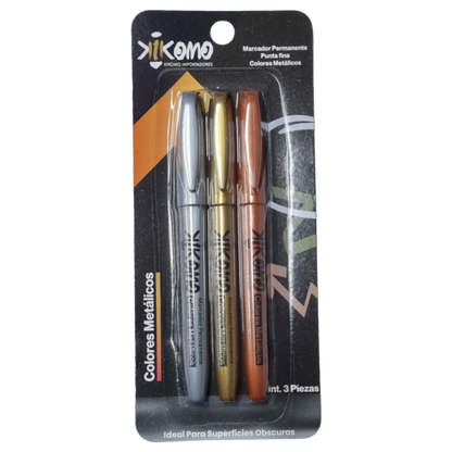 Marcador Permanente De Colores Metálicos En Blíster De 3 Piezas