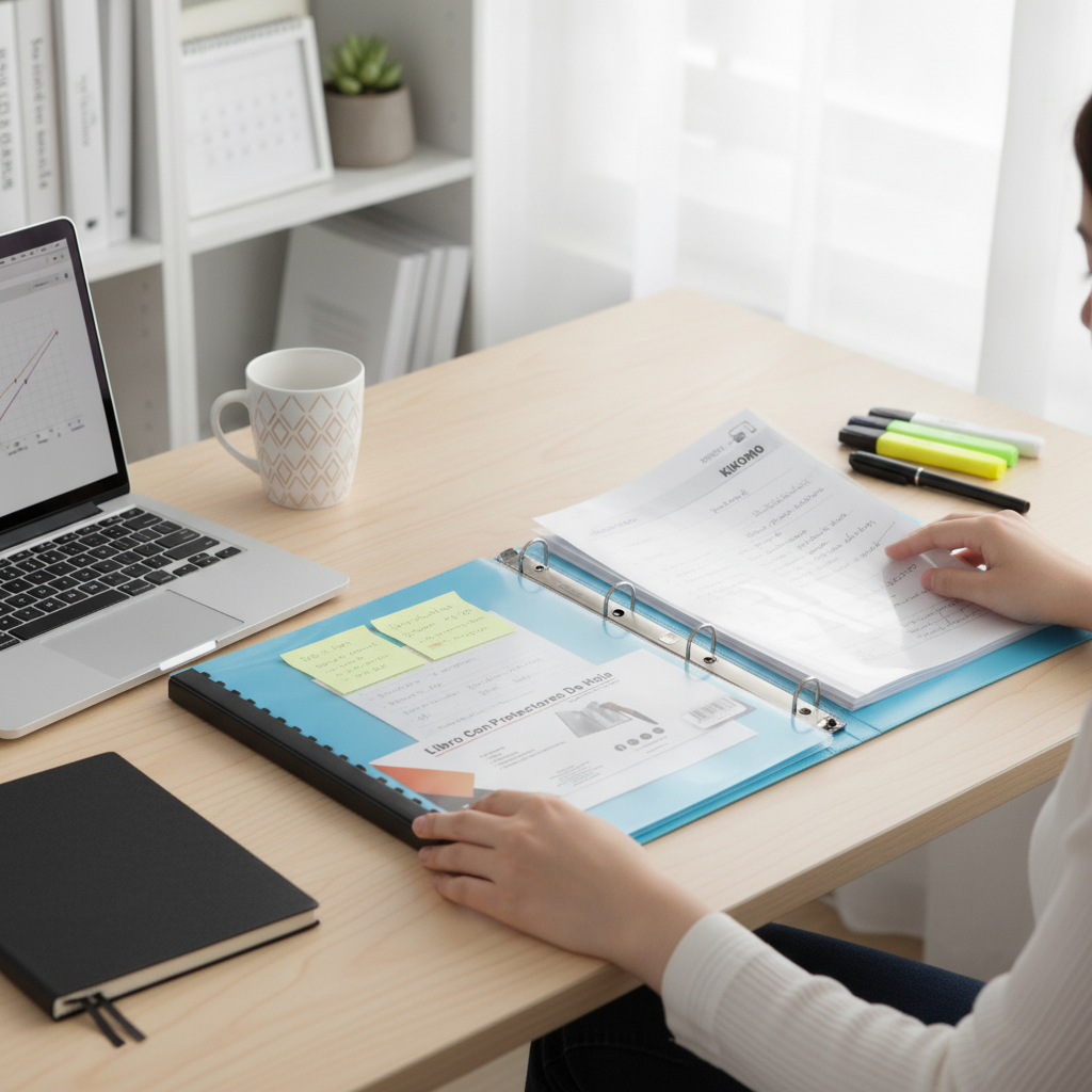 Libro protector con 20 protectores KIKOMO en uso